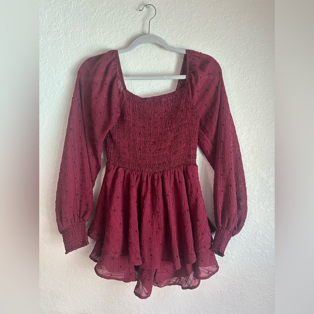 Alter'd State Women's Burgundy Long Sleeve Romper